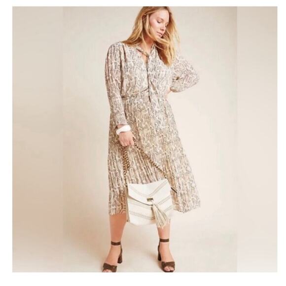 Anthropologie Current Air Olivia Snakeskin Pleated Midi Dress XLP - Picture 1 of 7